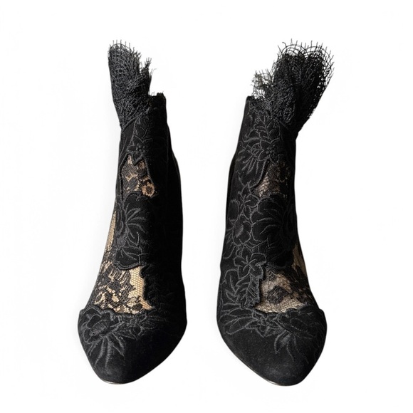 Jimmy Choo Kamaris Black Lace & Suede Floral Embroidered Ankle Booties 39.5 - Picture 3 of 7